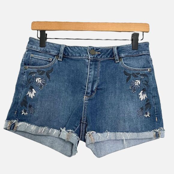PAIGE Jimmy Jimmy Boyfriend Floral Embroidered Denim Shorts 26 - Picture 1 of 6